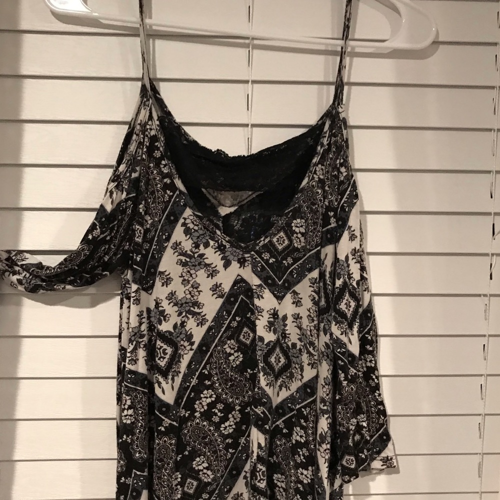 Black & White Lace Open Shoulder Top